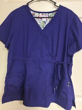 Koi by Kathy Peterson Women's Katelyn Solid Scrub Top Purple Size XL